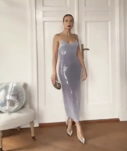 Abito midi slip - midi, argento