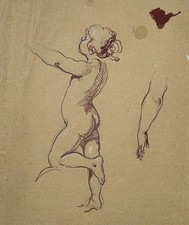 Hermann Schneider - Nudo in piedi di ragazza disegno draw dessin 1880