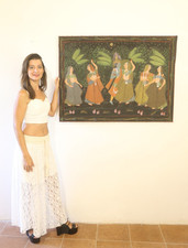 antico batik Rajasthan indiano Radha Krishna Gopi quadro tela Pichhwai anni 70