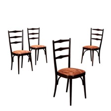 Set 4 Sedie Vintage Legno Tinto Tessuto Italia Design Anni 60 Originali