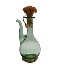 Fiasco antico piccolo H. 20 Cm bottiglia di vino rosso vintage in vetro verde