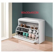 Scarpiera Panca 1 Anta Tripla Profondita con Seduta in Eco Pelle Bianco 60x30x45