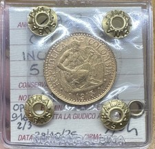 MONETA COLOMBIA 5 PESOS INCISORE 1913 RARA 7,99 gr ORO 917 sigillata BB/SPL