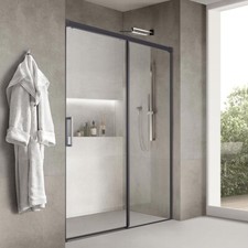 POR TA DOCCIA NICCHIA SCORREVOLE ALLUMINIO NERO OPACO VETRO TRASPARENTE ZEN