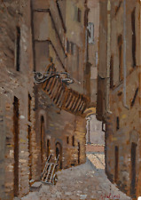 Giulio Falzoni (Marmirolo, 1900 – Milano, 1979) DIPINTO OLIO su Tavola Vicolo