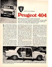 PEUGEOT 404 1968 ~ BELLA PUBBLICITÀ ORIGINALE 2 PAGINE PROVA SU STRADA / ARTICOLO / STAMPA
