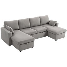 HOMCOM Divano Letto con 2 Chaise Longue Contenitore in Velluto a Coste Grigio