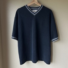 T-shirt streetwear utility vintage anni 90 uomo XL costine sbiadite nera scollo a V made in USA