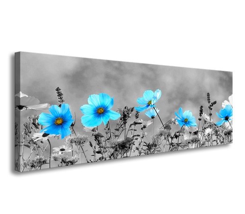 Quadri tela 120x40 - fiori, blu
