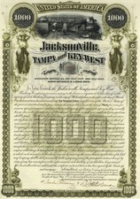 Jacksonville, Tampa and Key-West Railway - Fantastico 1890 datato $1.000 6% 50 anni