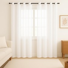 2 Tende Pannelli con Occhielli Arredo 140x280 BIANCO Coppia Semi Oscurante 684M