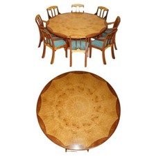 SET TAVOLO E SEDIE DA PRANZO ROTONDO ORIGINALE ANDREW VARAH BURR NOCE E LEGNO DI AMBOYNA