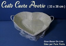 CESTO CESTA AVORIO CUORE SPOSI COMUNIONE BATTESIMO NASCITA BOMBONIERE 33 x 28cm