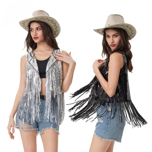 Top paillettes con frange - top,