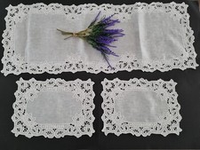 Set 3 centrini ricamati a mano ad intaglio in puro lino bellavia ricami