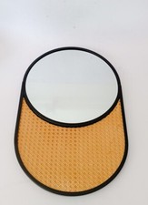 ♥ SPECCHIO DA MURO IN METALLO E PAGLIA DI VIENNA ROTONDO OVALE CORNICE NERA