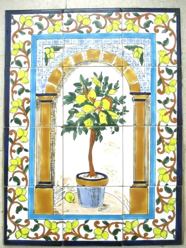 Piastrella ceramica dipinta - , a