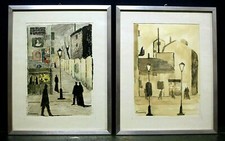 COPPIA QUADRI DIPINTI ad ACQUERELLO CHINA Simonazzi PAESAGGIO CITTA' META '900