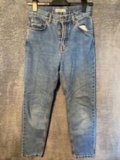 Jeans Pull and Bear donna UK 6 blu conico invecchiato FORO ALL'INGUINE