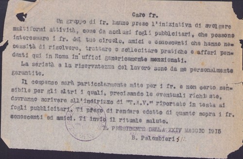 Massoneria roma 1947 lettera - massoneria,