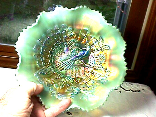 Peacocks aqua opal bowl - "peacocks",