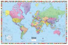 Poster Mappa del Mondo da Parete 36"x24" con Bandiere Carta, Laminato