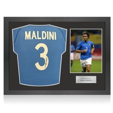 Maglia originale Italia 2002 autografata da Paolo Maldini. Cornice Icon