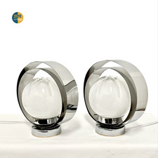 Pair of vintage table bedside lamps 70s space age with shades Italy used retro