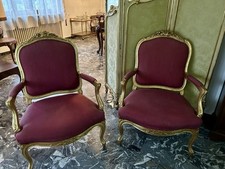 Coppia Poltrone Antiche in Stile Luigi XV - Doratura a Foglia Oro