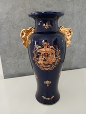 Vaso in Ceramica Blu e Oro Fine Porcellana di Venezia Vintage 30 cm