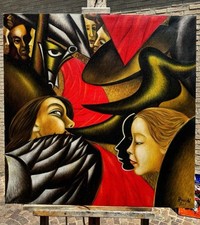 Alfonso Borghi “Gli Enigmi di Elena” 1980 Olio su Tela con Cornice e Certificato