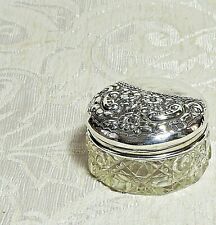 Antico barattolo vetro taglio comò vanità coperchio repousse argento sterling Chester 1905