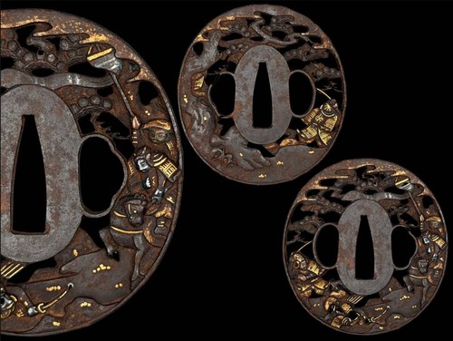 Scena giapponese tsuba musha - tsuba,