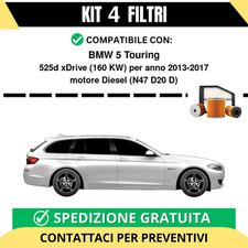 Kit 4 Filtri Tagliando per BMW 5 Touring 525d xDrive 160 kw Diesel 2013-2017