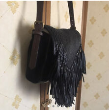 Meravigliosa borsa pelle nera Hoss Intropia con frange tracolla cuoio 