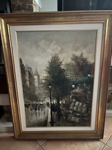 Quadro olio con scena - con,