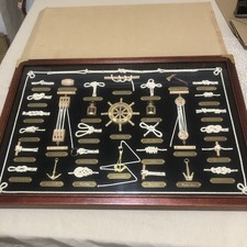 Espositore vintage grande nodi di marinaio nautico in scatola ombra incorniciato con vetro