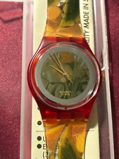 Orologio da polso SWATCH Gent LA VIE EN ROSE (GR122)-NUOVO/NOS-Fiori/Giungla-Rosso/Arancione