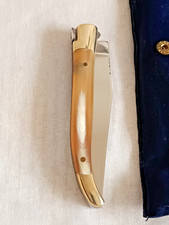 Vintage Raro Coltello da Tasca Laguiole Manico Corno Chiaro Inox 440