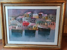 Dipinto originale di Lido Bettarini "Marina con case" olio su tela 50x70