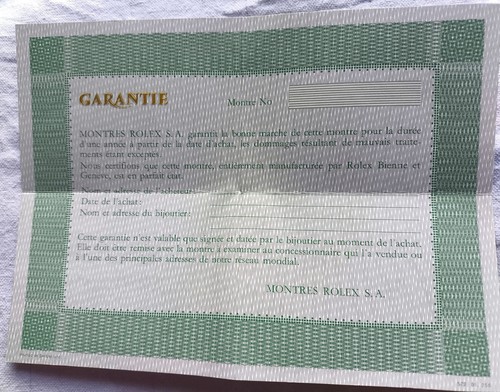 Rolex certificate garantie - rolex,