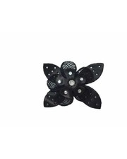 Spilla Applicazione Moda Finta Pelle Traforata Fiore Strass 5x4 Cm 0501