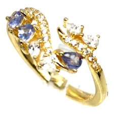 ANELLO IN ARGENTO PLACCATO IN ORO CON TANZANITI NATURALI MIS. 6,75