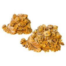 Coppia di cornucopie siciliane in legno intagliato a mano XIX secolo