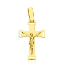Pendente Oro 18K 750 Mls. Croce Cristo Intagliata 22 X 13 MM.