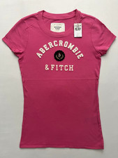 Abercrombie & Fitch T-Shirt Donna Rosa Applique Grafica Logo A&F Taglia S