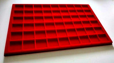 VASSOIO  PORTAMONETE  IN VELLUTO FLOCCATO ROSSO 54 CASELLE X  COLLEZIONE MONETE