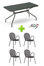 TAVOLO ESTERNO CAMBI 808 - 140x80 CM COLORE FERRO ANTICO + 4 POLTRONE RONDA EMU