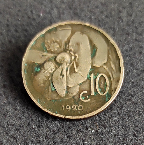 Moneta regno italia dieci - d'italia,