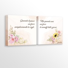 Quadri con fiori e frase di